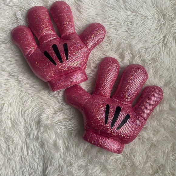 Disney Parks Minnie Mouse Plush Pink Pair Sparkle Hands Gloves Mitts - Picture 3 of 6
